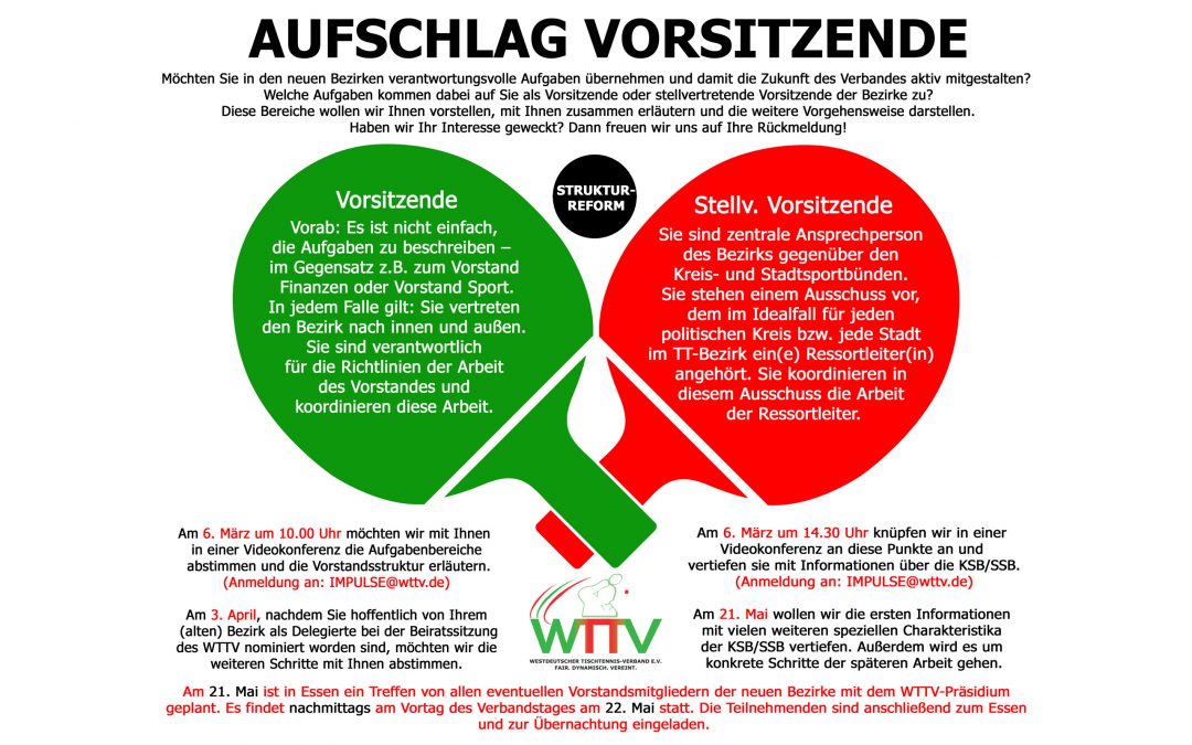 VORSITZENDE FÜR BEZIRKE GESUCHT