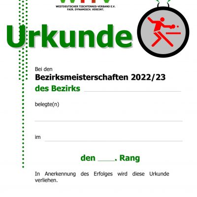 Urkunde Bezirksmeister PLATZ 2022-2023