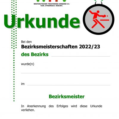 Urkunde Bezirksmeister SIEGER 2022-2023